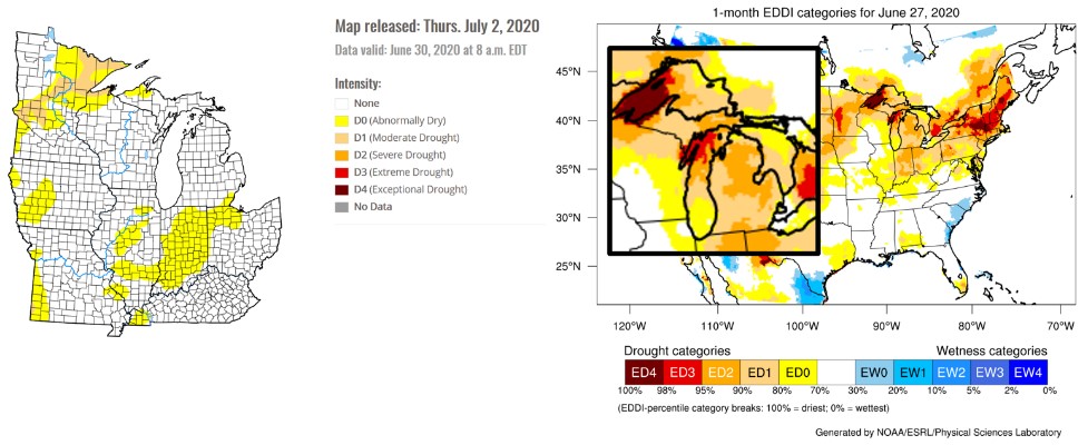 The U.S. Drought Monitor index and the Evaporative Demand Drought Index 